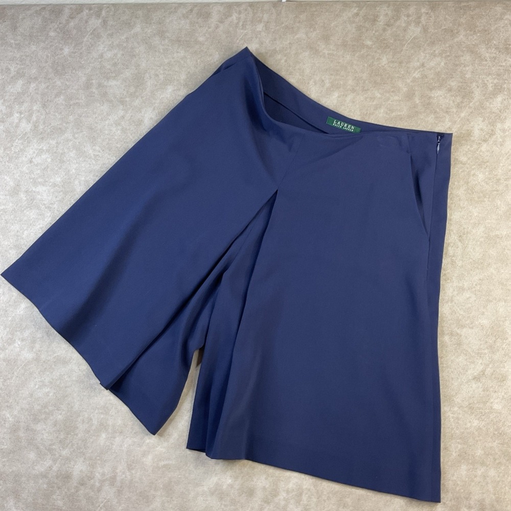 Lauren Ralph Lauren Shorts Women Sz 8 Pleated Slit Skirt Pockets Navy Blue - Picture 8 of 8
